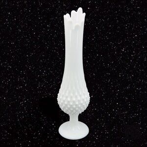 Fenton Milk Glass Hobnail Swung Vase White Glass Vase Vintage 9 Finger VTG 1950s